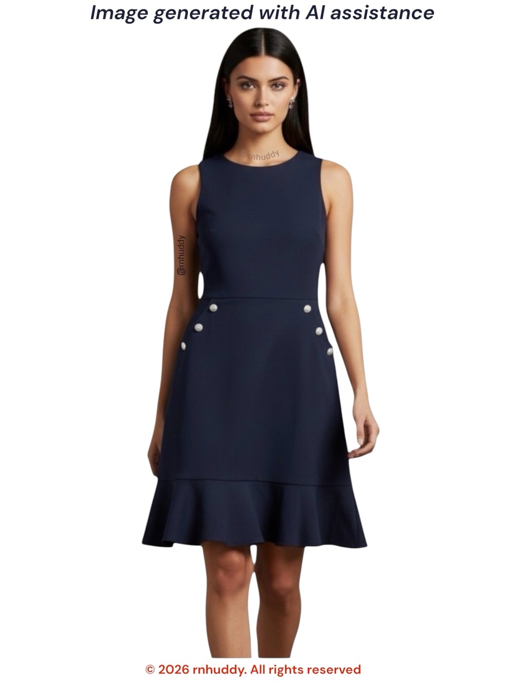 LOFT size 4 Navy Pearl Button Flounce Hem Dress